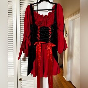 Women’s Red Black Velvet Cotton Pirate Dress Costume